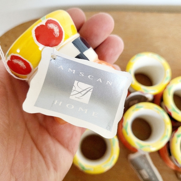 NWT Amscan Home Whimsy Hand Painted Ceramic Napkin Rings Set Of 6 - Picture 8 of 9